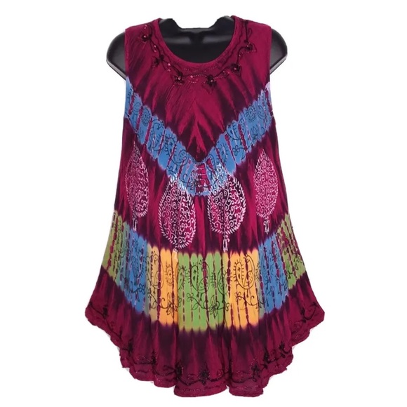 Karma Circle Tops - Karma Circle Tie Dye Tunic Top Dress One Size OS Floral Beach Boho Hippie USA